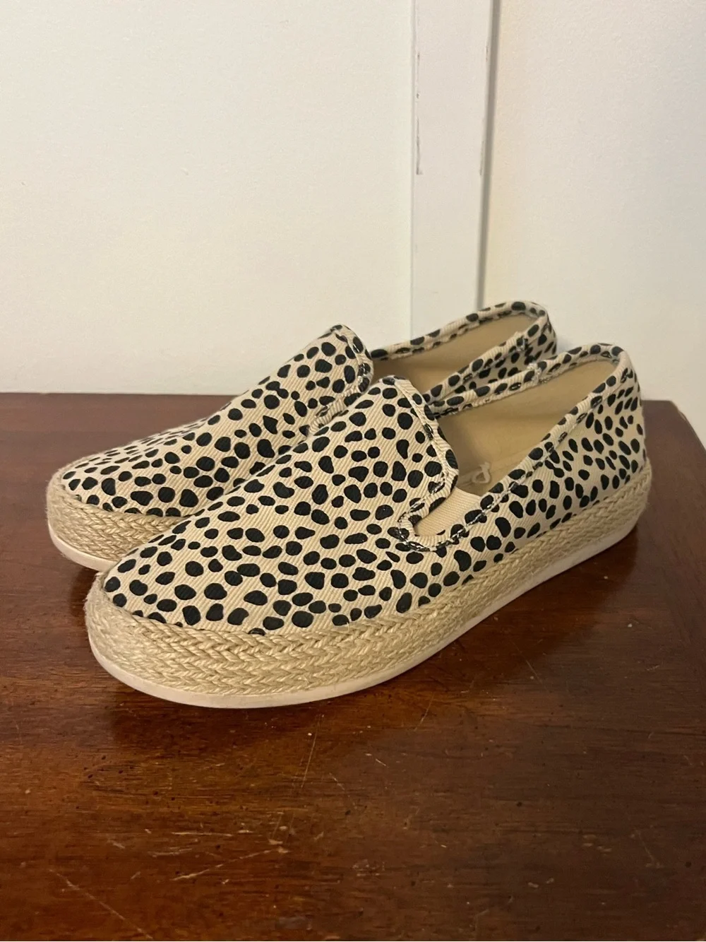 ESPRIT Espadrille Slip-On Sneakers in Black and Natural Leopard Spot SIZE 8